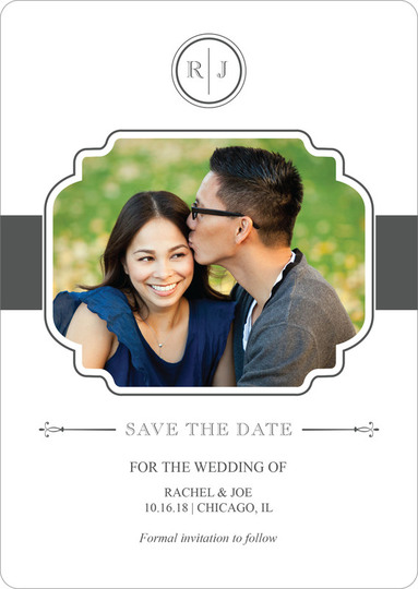 White and Grey Initial Connection Photo Save the Date Cards